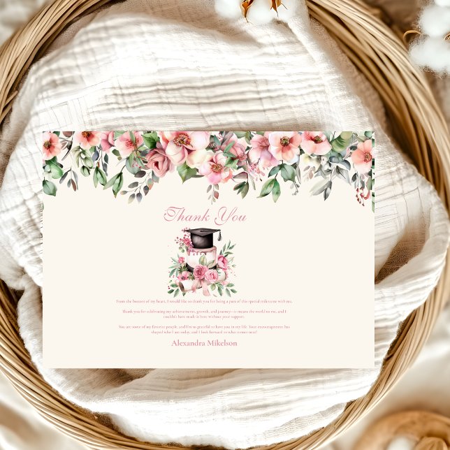 Cartão De Agradecimento Festa de formatura Floral Rosa (Criador carregado)