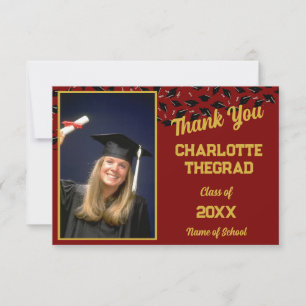 Cartão De Agradecimento Festa de formatura Maroon e personalização Dourada
