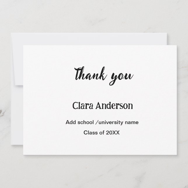 Cartão De Agradecimento Festa de formatura QR branco preto fotográfico clá (Frente)