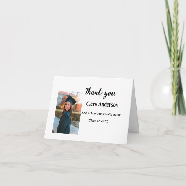 Cartão De Agradecimento Festa de formatura QR branco preto fotográfico clá (Frente)