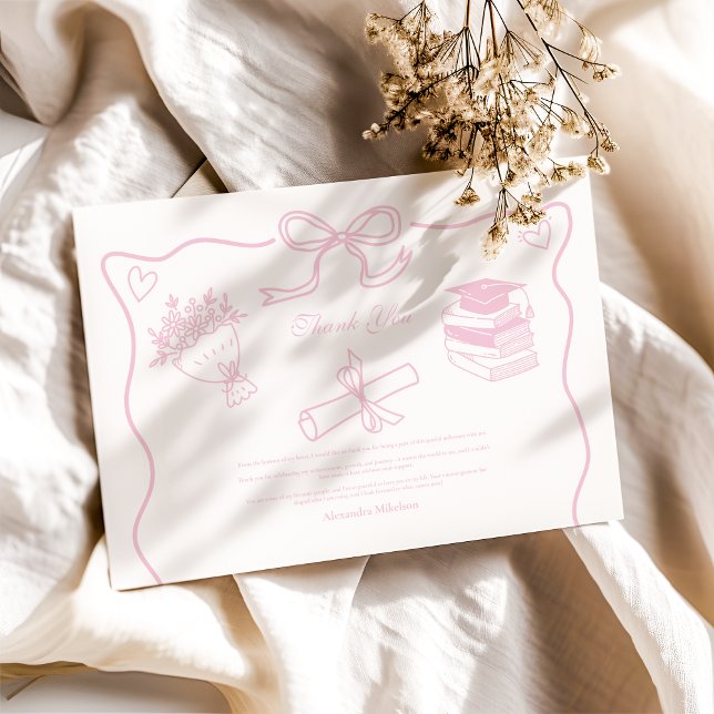 Cartão De Agradecimento Festa de formatura rosa ilustrada desenhada à mão (Criador carregado)