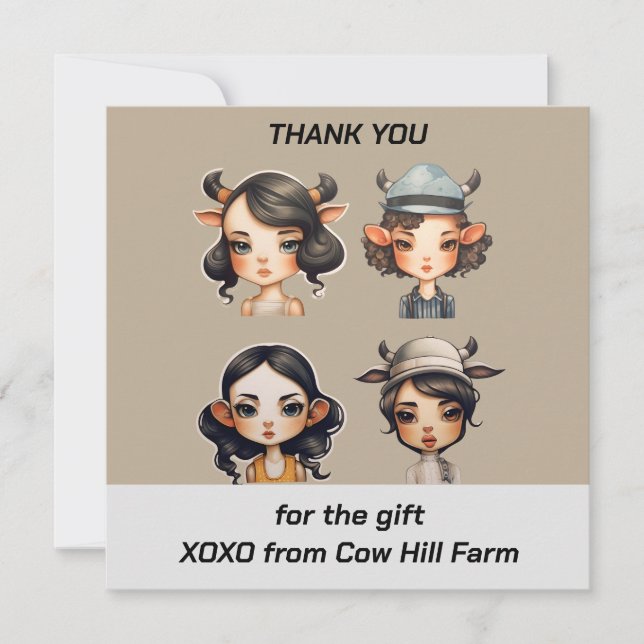Cartão De Agradecimento Festa de Garotas-Vacas (Frente)