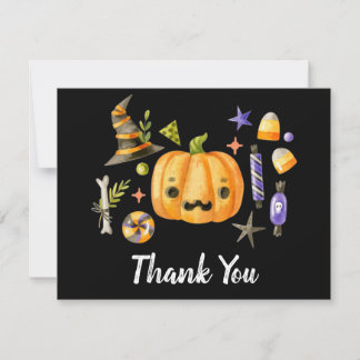 Cartão De Agradecimento Festa de Halloween Espetacular de Abóbora Preta
