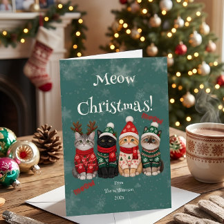 Cartão De Agradecimento Festa de Natal do Gato Meow Christmas