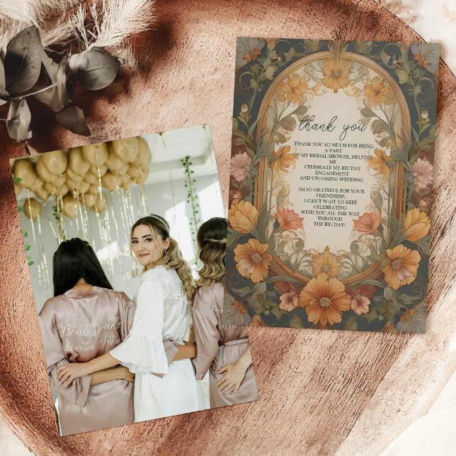 Cartão De Agradecimento Festa de Noiva Antiga Foto Floral Art Nouveau (Criador carregado)