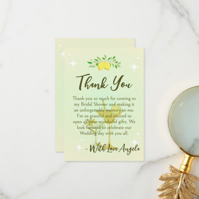 Cartão De Agradecimento Festa de Noiva Coquetel Amarelo-Limão (Frente/Verso In Situ)