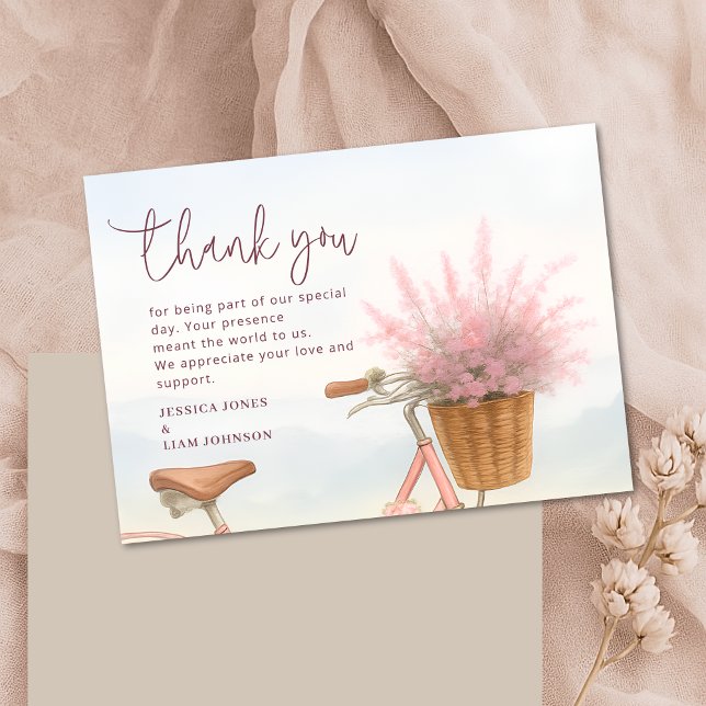 Cartão De Agradecimento Festa de noivado de Bicicleta Floral de Aquarela (Watercolor Floral Vintage Bicycle Engagement Party Thank You Card)
