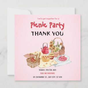 Cartão de Agradecimento Festa de Picnic Rosa Verme