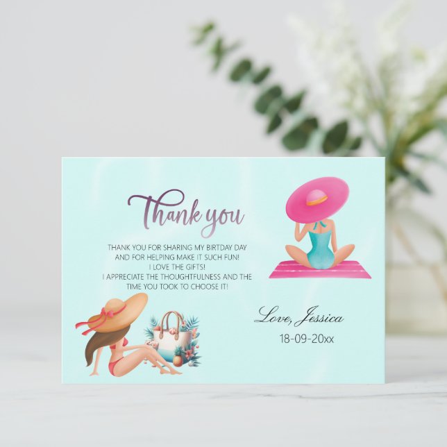 Cartão De Agradecimento Festa de Piscina de Verão Divertida Aquarela 16 (Em pé/Frente)