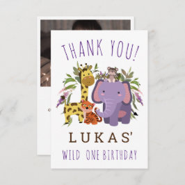 Cartão De Agradecimento Festa de primeiro aniversario Animal Safari da Sel