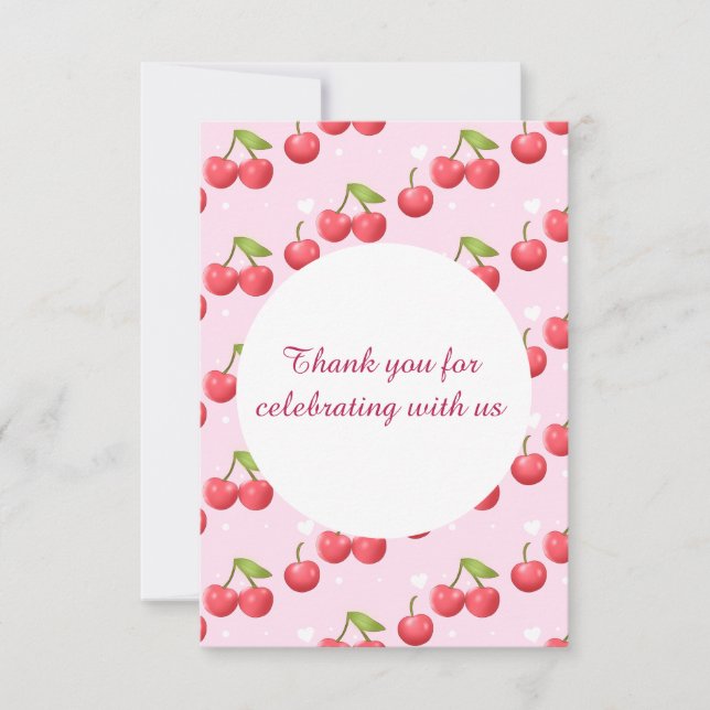 Cartão De Agradecimento Festa de primeiro aniversario de Cereja (Frente)