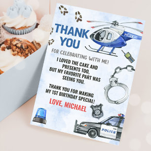 Cartão De Agradecimento Festa de primeiro aniversario do Garoto Policial
