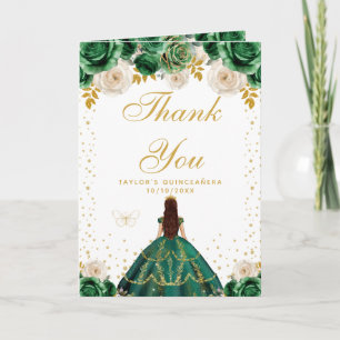 Cartão De Agradecimento Festa de Quinze Anos Princesa Floral Verde