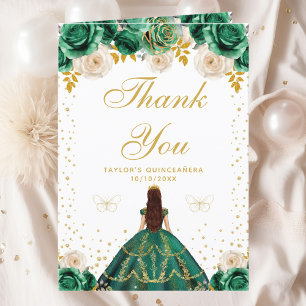 Cartão De Agradecimento Festa de Quinze Anos Princesa Floral Verde