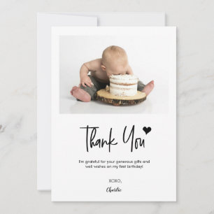 Cartão De Agradecimento Festa de Um Ano de Bebê Foto Minimalista
