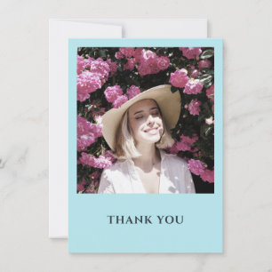 Cartão De Agradecimento Festa de Uma Foto Azul Pastel Minimalista