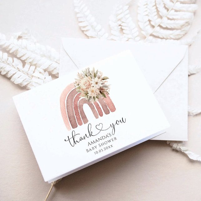 Cartão De Agradecimento Festa do Chá de fraldas Boho Rainbow (Criador carregado)