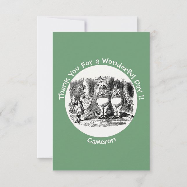 Cartão De Agradecimento Festa do Tweedledum e Tweedledee da Alice no País  (Frente)