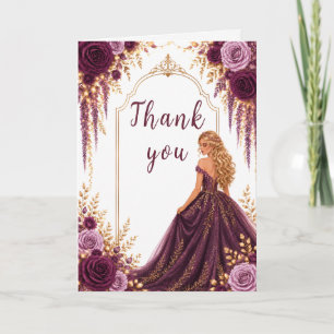 Cartão De Agradecimento Festa Floral de Doçura Deep Plum Sweet Sixteen