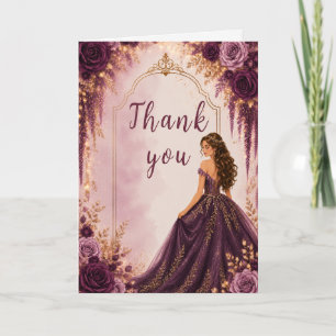 Cartão De Agradecimento Festa Floral de Doçura Deep Plum Sweet Sixteen