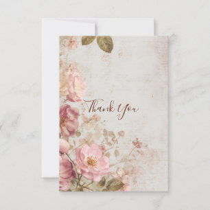 Cartão De Agradecimento Festa Floral de Rosas Românticas Vintage Shabby Ch