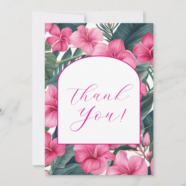 Cartão De Agradecimento Festa Floral Rosa Tropical (Frente)