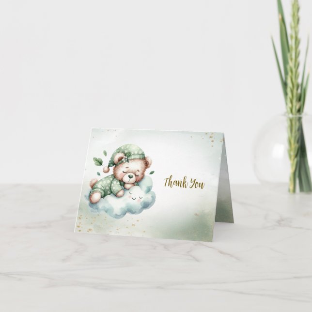 Cartão De Agradecimento Festa Gelada de Urso Verde Dormindo (Frente)