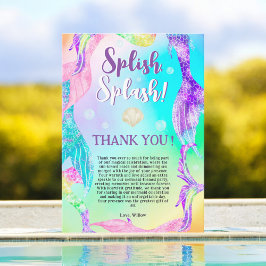 Cartão De Agradecimento Festa na praia caudas de sereia oceano Aniversário