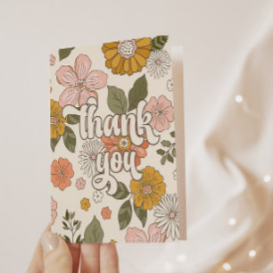 Cartão De Agradecimento Festa Retro Groovy Vintage Floral Meninas
