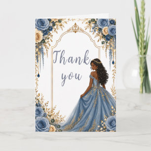 Cartão De Agradecimento Festa Sweet Sixteen Floral Azul Empoeirado Dourado