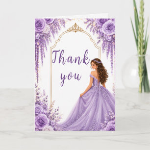 Cartão De Agradecimento Festa Sweet Sixteen Floral Dourada Lavanda Suave