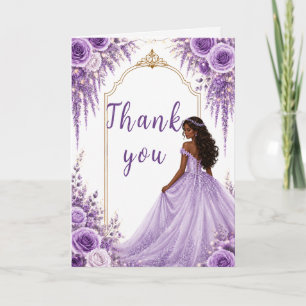 Cartão De Agradecimento Festa Sweet Sixteen Floral Dourado Lavanda Suave