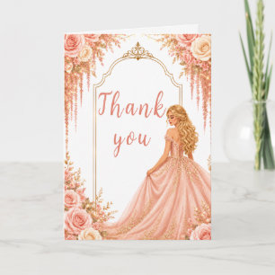 Cartão De Agradecimento Festa Sweet Sixteen Floral Rosa Bege Dourado