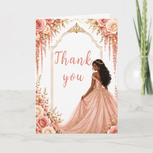 Cartão De Agradecimento Festa Sweet Sixteen Floral Rosa Bege Dourado