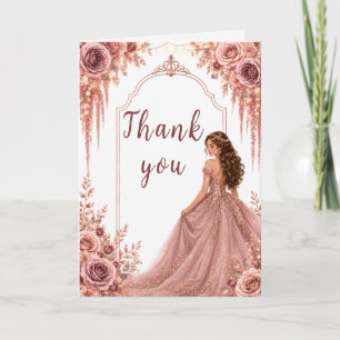 Cartão De Agradecimento Festa Sweet Sixteen Floral Rosa Bege Empoeirado