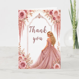 Cartão De Agradecimento Festa Sweet Sixteen Floral Rosa Bege Empoeirado