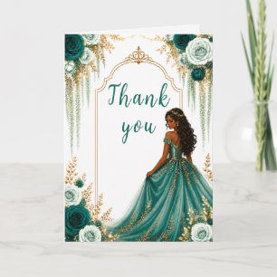 Cartão De Agradecimento Festa Sweet Sixteen Floral Verde Teal Profundo