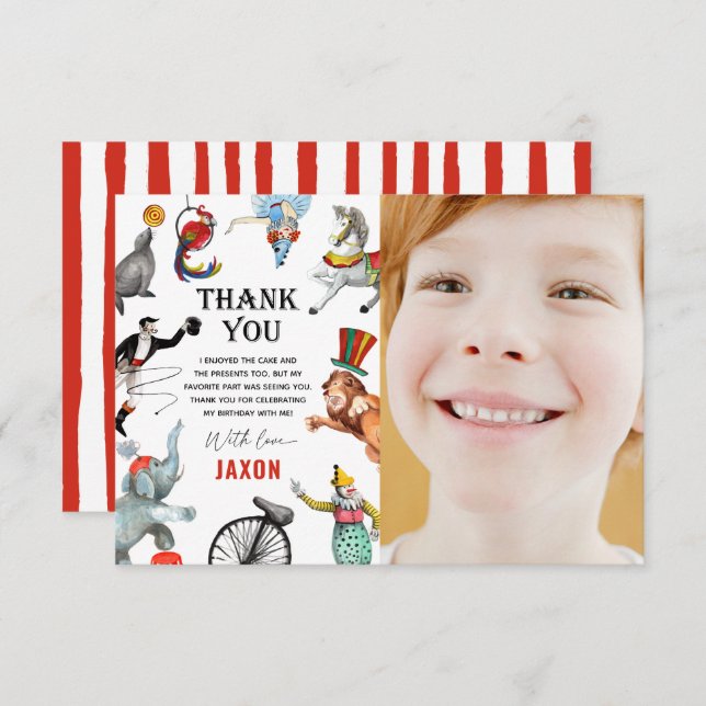 Cartão De Agradecimento Festival de Carnaval de Circo - Show Kid Aniversár (Frente/Verso)