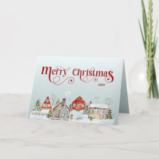 Cartão De Agradecimento Festive Houses Folded Christmas Holiday Card