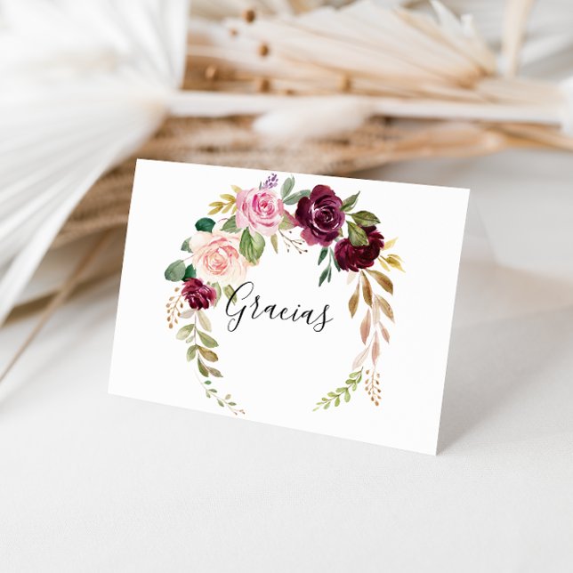 Cartão De Agradecimento Ficha Gracias de Casamento Dobrado Rustic Floral (Criador carregado)