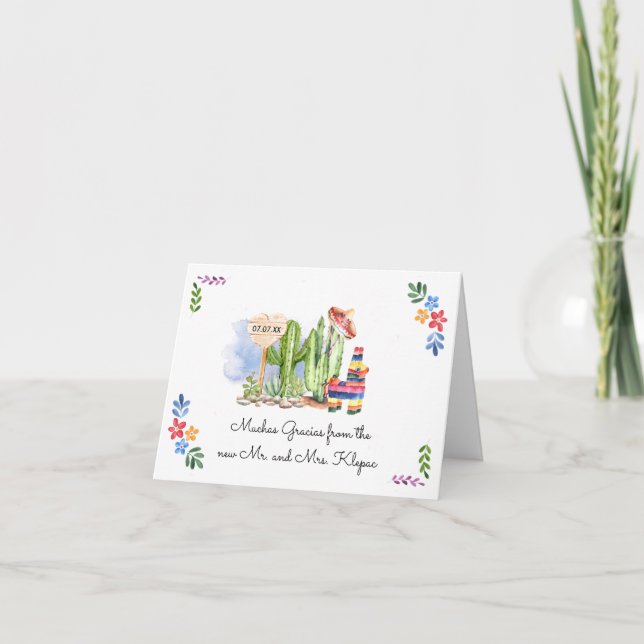 Cartão De Agradecimento Fiesta Wedding | Watercolor Thank You Card (Frente)
