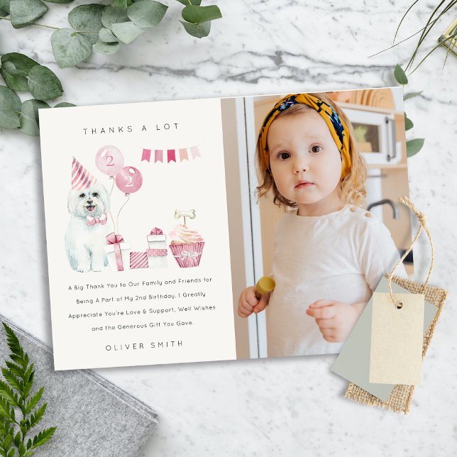 Cartão De Agradecimento Filhote de cachorro rosa fofo de qualquer idade pa (Criador carregado)