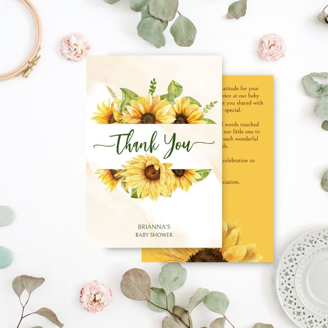 Cartão De Agradecimento Filhote de girassóis na vitrine de bebê (Sunflowers baby in bloom baby shower thank you cards summer fall floral baby shower)