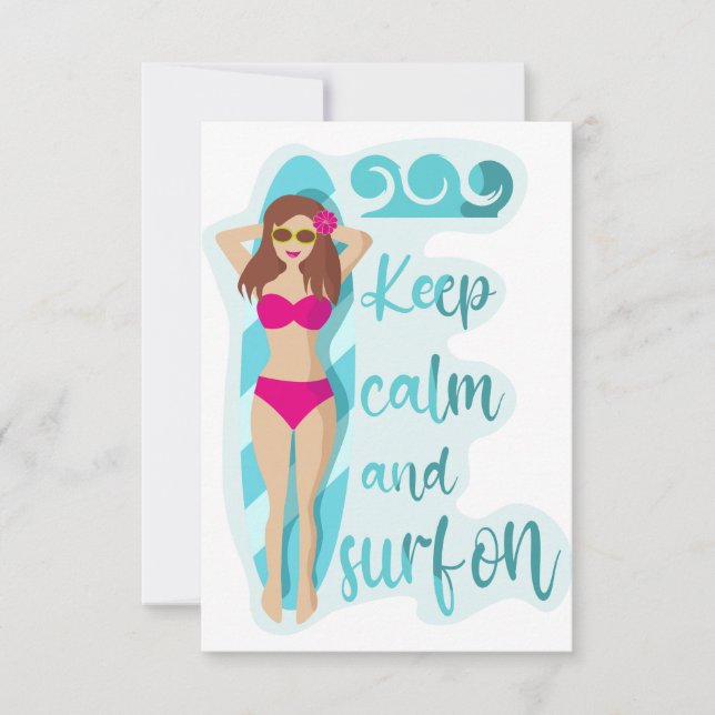 Cartão De Agradecimento Fique calma e surf com a garota morena (Frente)