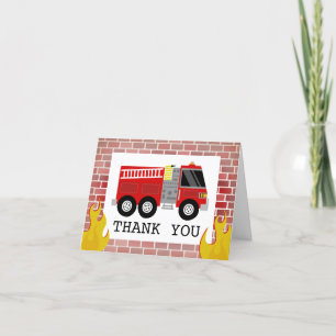Cartão De Agradecimento Fire Truck Flames Brick Aniversário Obrigado