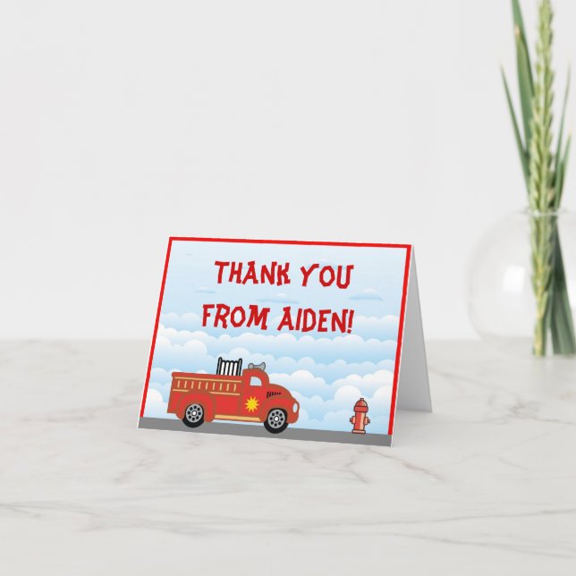 Cartão De Agradecimento Fire Truck Thank You Note Card (Frente)