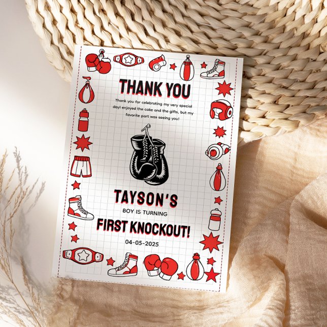 Cartão De Agradecimento First Knockout Boxing 1st Birthday – Fun Kids (First Knockout Boxing 1st Birthday – Fun Kids Thank You Card
)