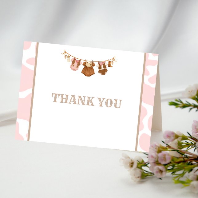 Cartão De Agradecimento First Rodeo Pink Cowgirl Western Birthday (Cowgirl Birthday Thank you Card)