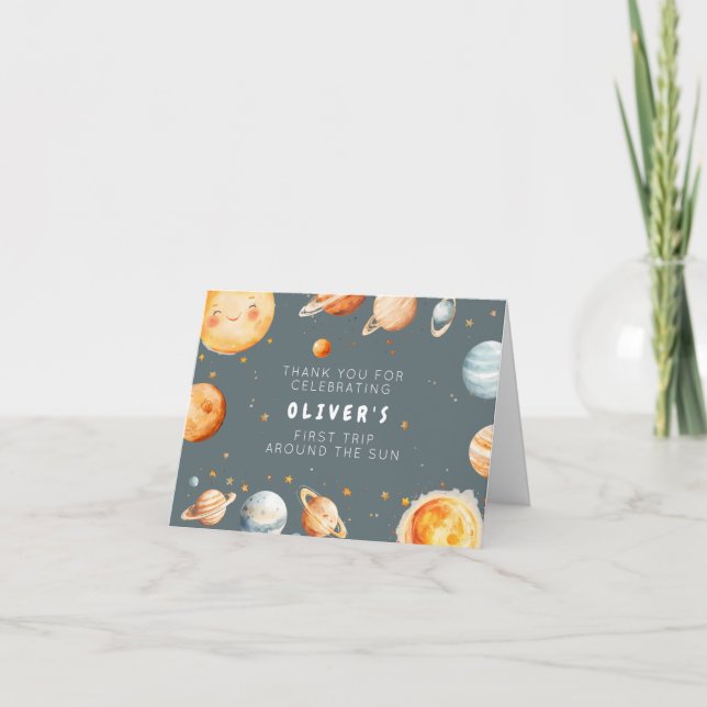 Cartão De Agradecimento First Trip Around the Sun Birthday Thank You Card (Frente)