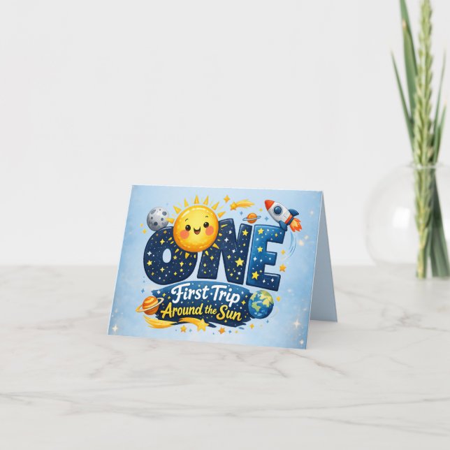 Cartão De Agradecimento First Trip Around the Sun First Birthday Thank You (Frente)